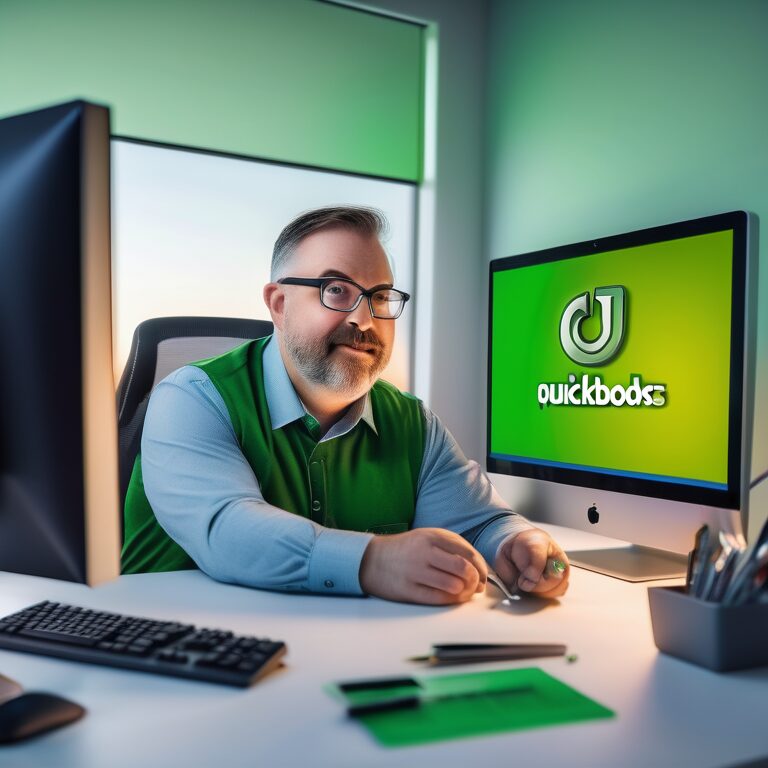 Professional using QuickBooks on a computer with symbolic cleaning tools depicting the clean install process.